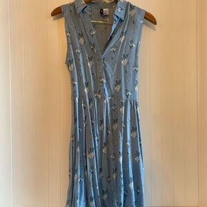 Floral Blue Sleeveless Dress with Peek a boo back